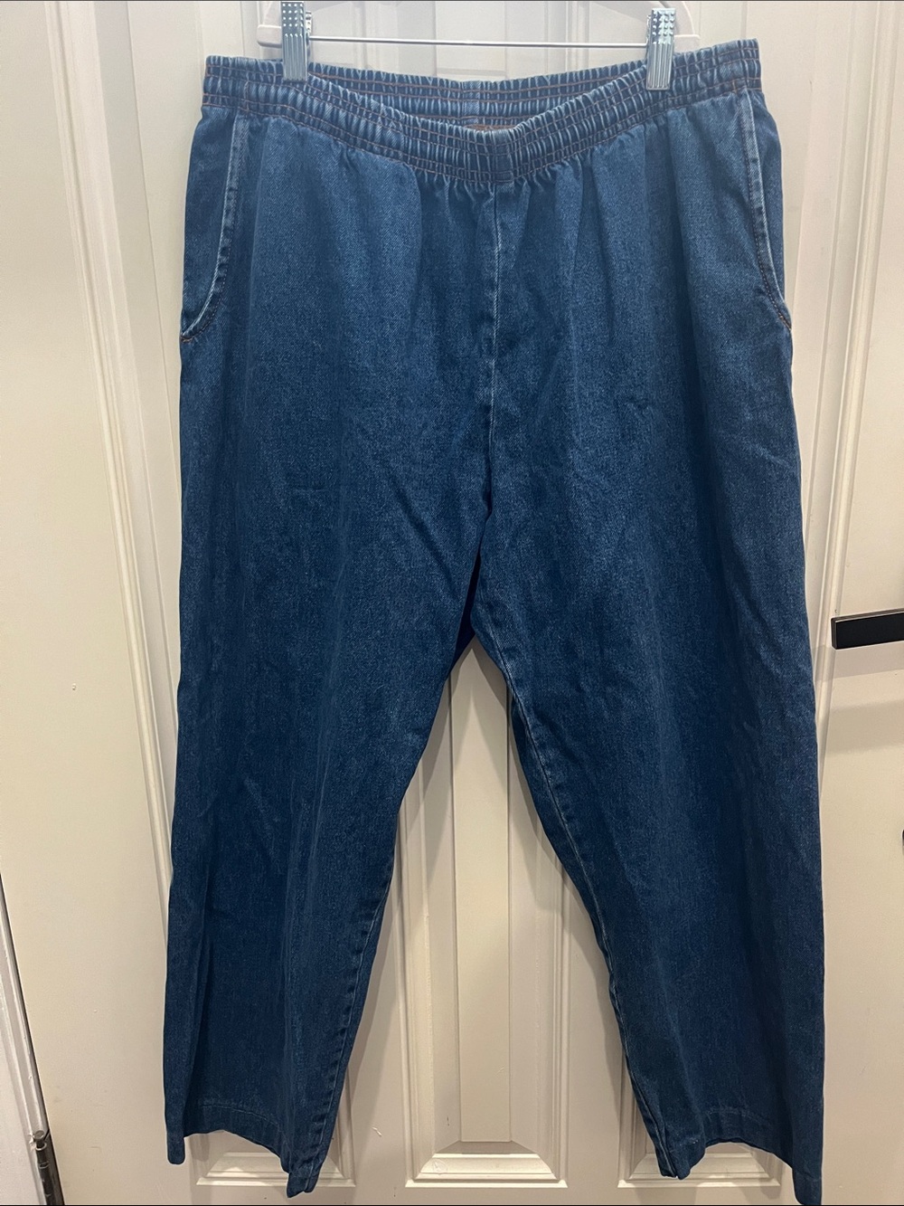 Los Angeles Apparel Unisex Wide-Leg Elastic-Waist Denim Jeans Small (fits LARGE)